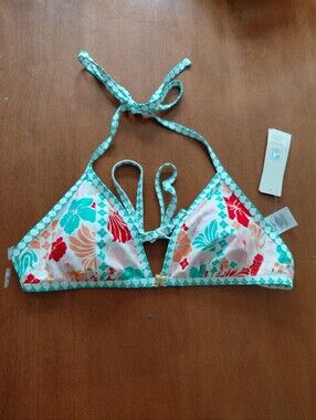 No Boundaries Tropical Floral Triangle Halter Tie Bikini Top With Charms Size L